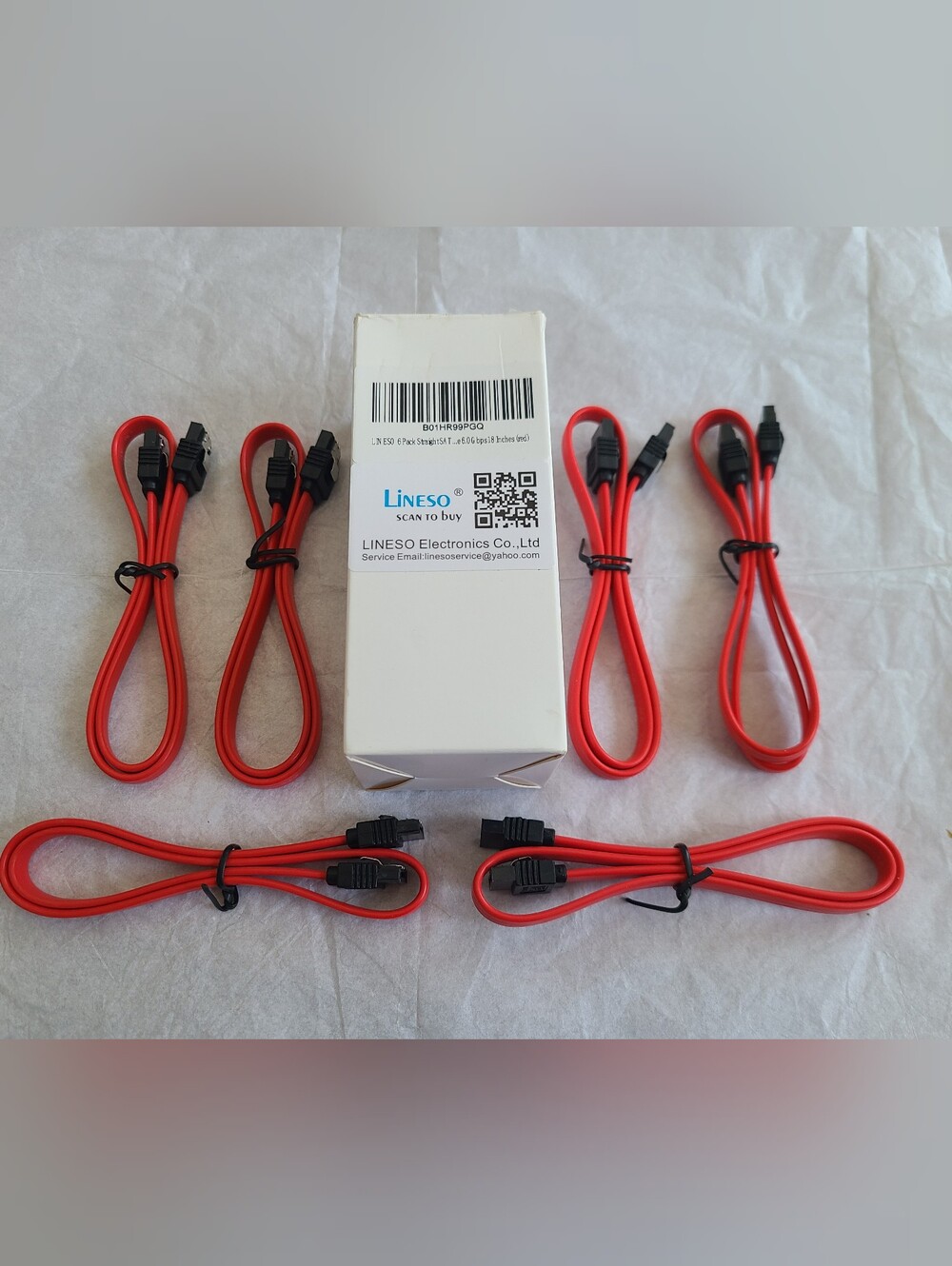 BNIB - Lineso 6 Pack Straight SATA III Cable 6.0 Gbps 18"